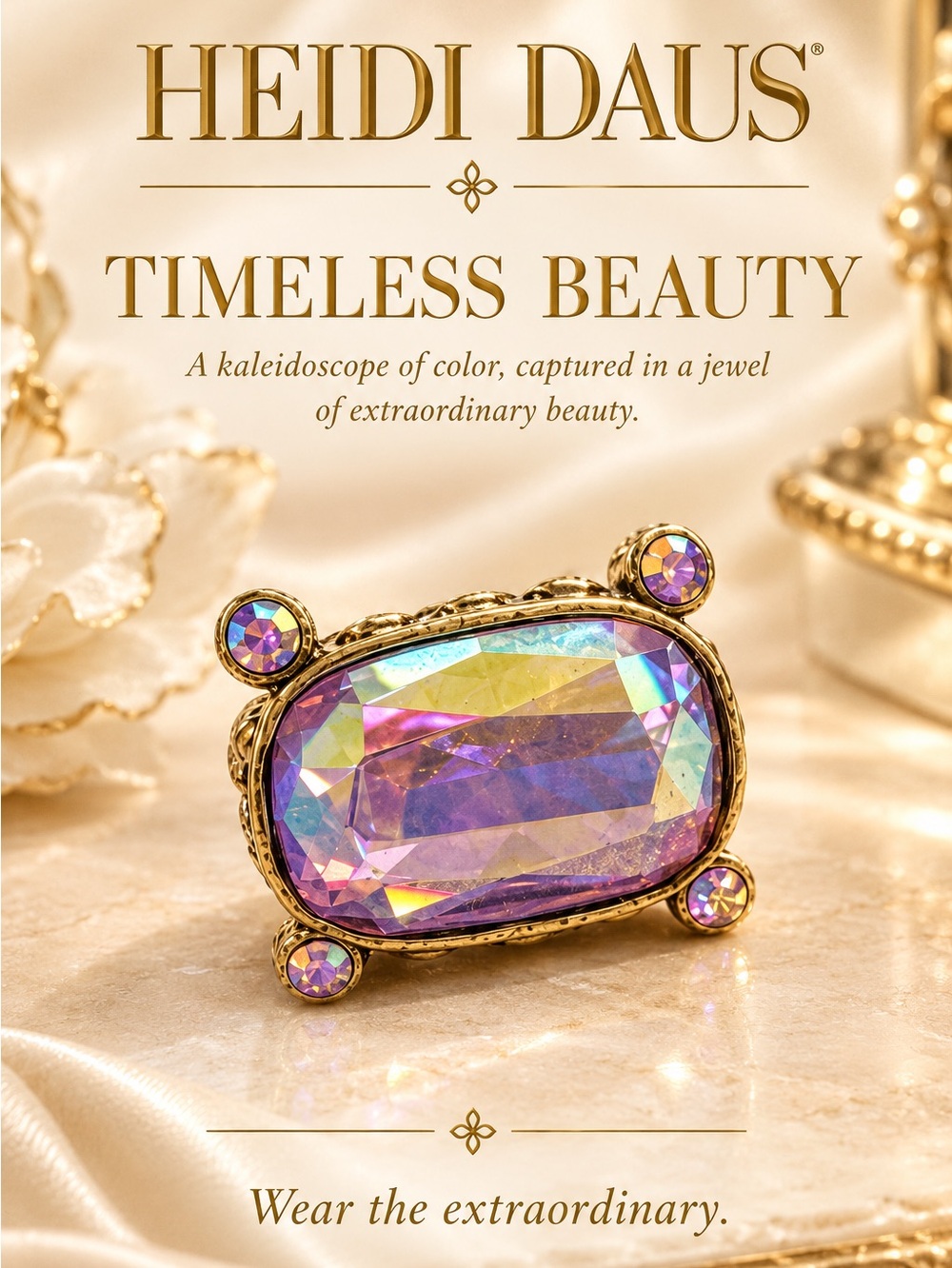 Heidi Daus Gold-Tone Purple Pinks, Aurora Borealis Statement Ring